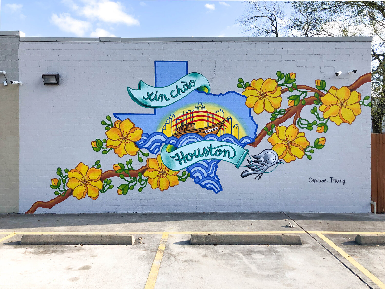 Xin Chao Texas themed mural by Caroline Truong